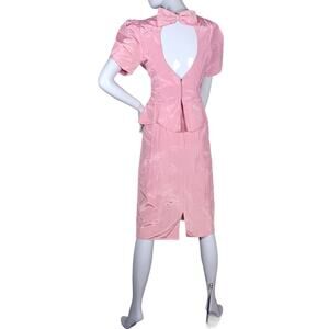 Vintage 90s Jordan Peplum Dress Size 9/10 Barbie Pink Open Back Puffy Sleeves